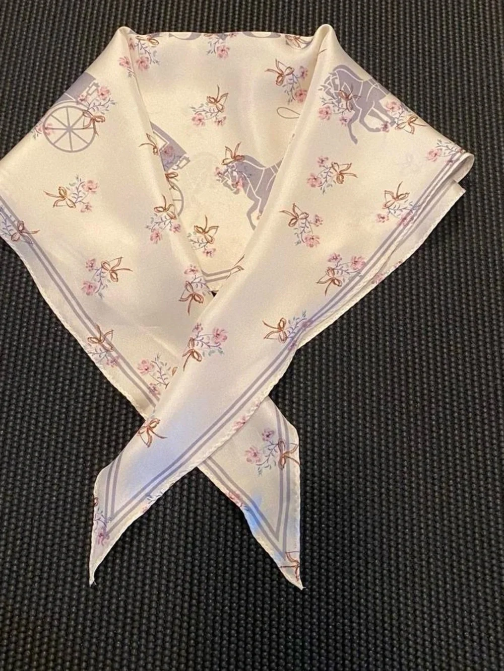 Coach Silk Scarf with Lilac Carriage and Pink Floral Motif - Picture 2 of 7